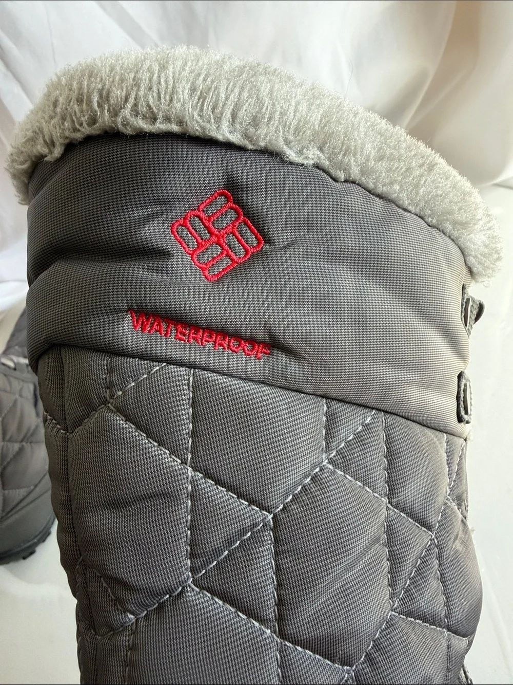 Columbia Omni-Grip Waterproof  Gray Quilted Faux-Fur Trim Winter Boots